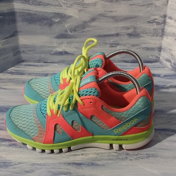 Reebok Sublite Duo Teal Pink Neon Flow Trainers Running  Woman size 7 - Picture 1 of 9